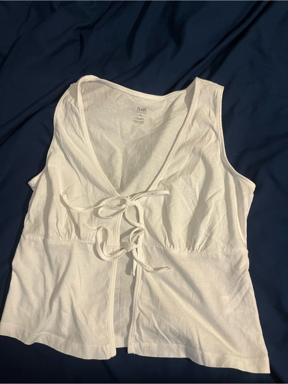 twik White Tie-Front V-Neck Sleeveless Tank